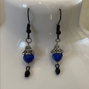 Elegant Blue and Black Beaded Earrings